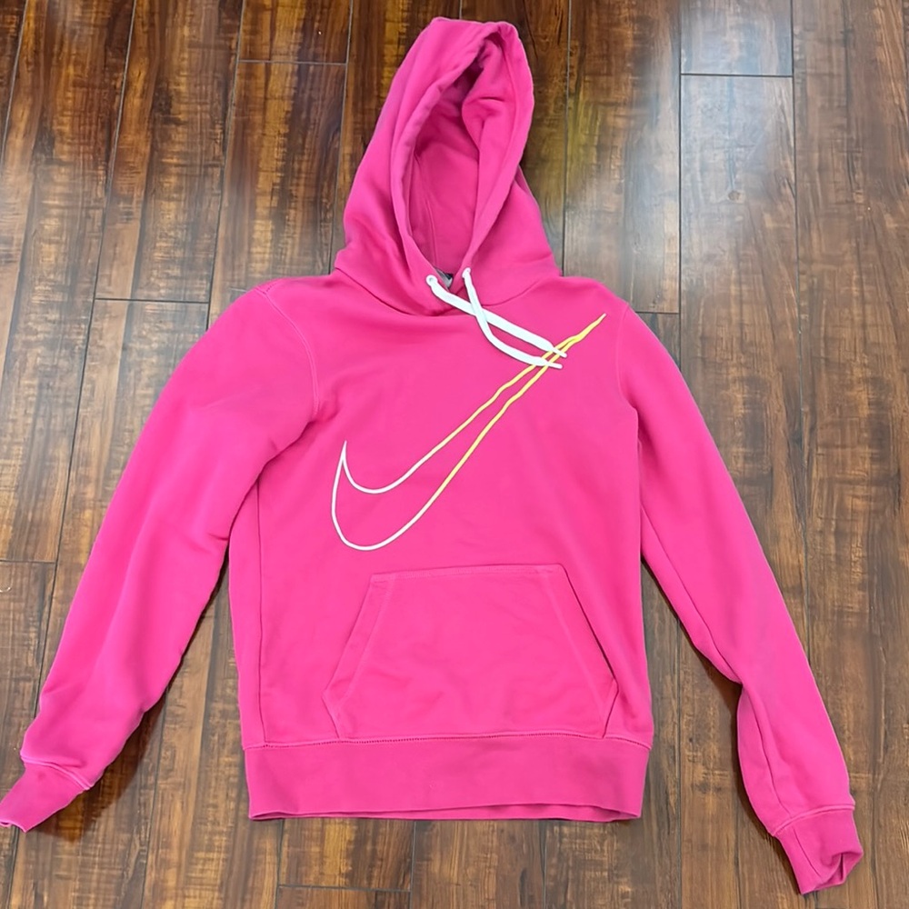 Nike Pink Hoodie with White and Yellow Swoosh